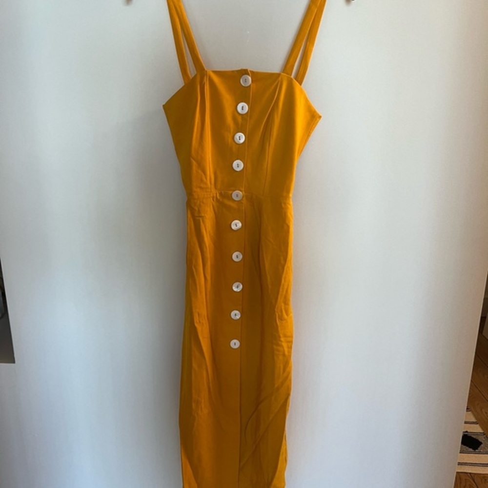 SOAH Yellow Button-Front Midi Dress